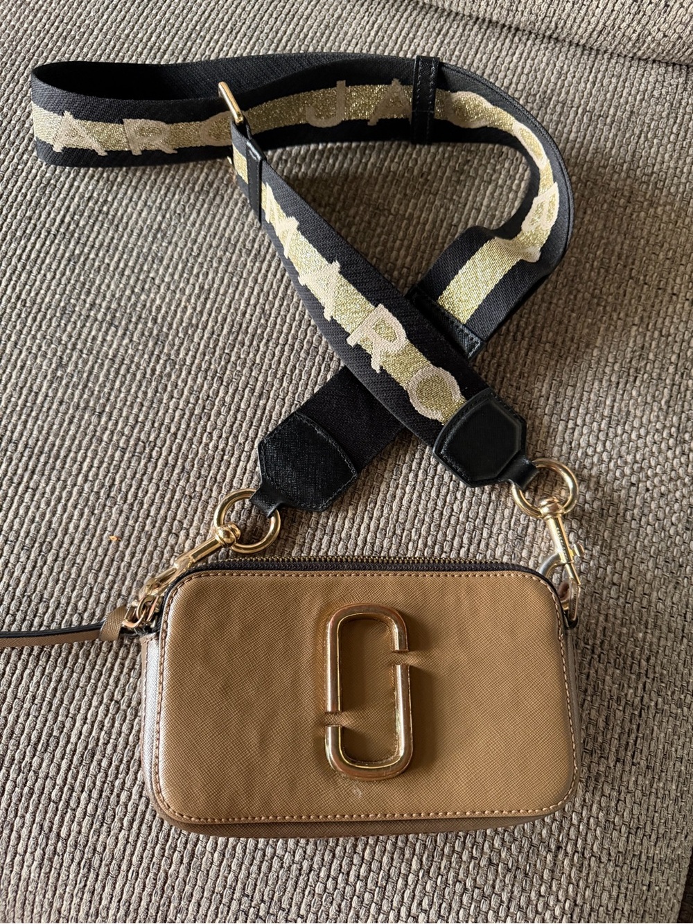 Marc Jacobs Camel/Tan Snapshot Camera Crossbody with Black Strap